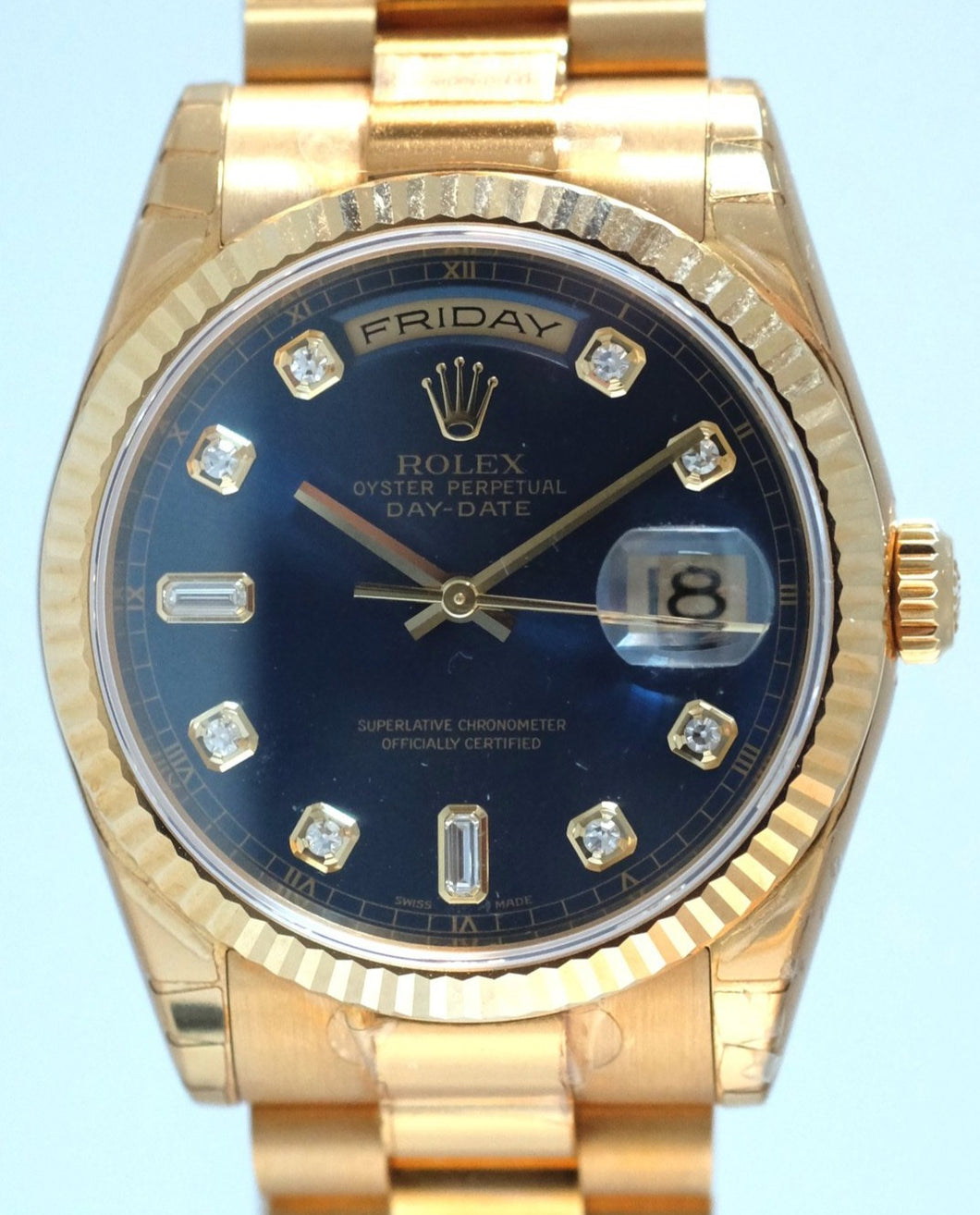 Rolex Day Date Yellow Gold with Blue Dial New Old Stock