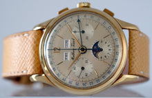 Load image into Gallery viewer, Mathey-Tissot, Triple Calendar Chronograph, Made in the 1970s. Fine, manual-winding, 18 karat yellow gold wristwatch with square button chronograph, registers, triple date and moon phases.