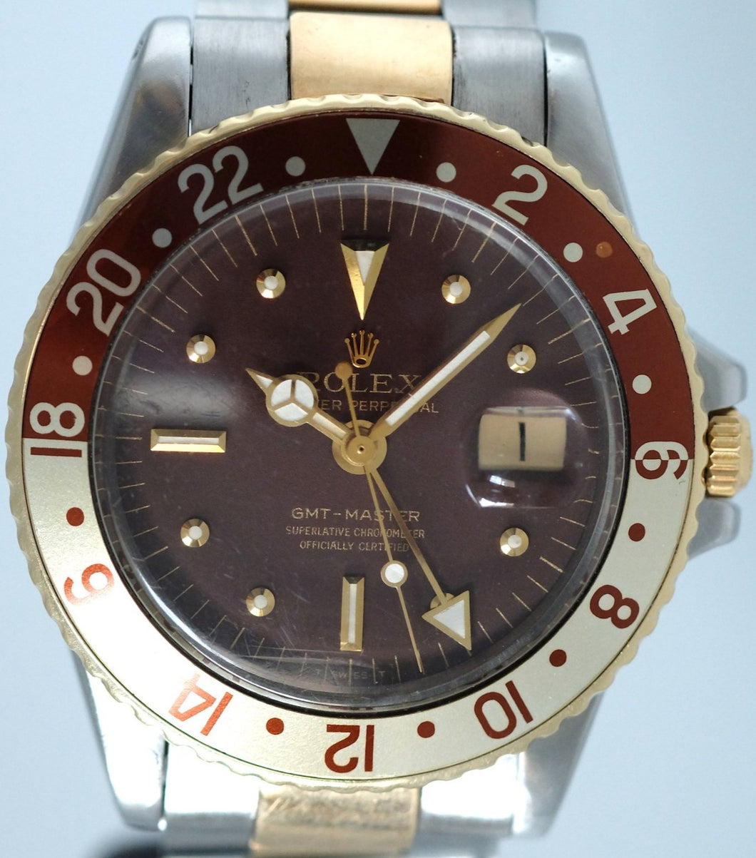 Rolex GMT 1675 Stainless Steel & Gold Root Beer Dial