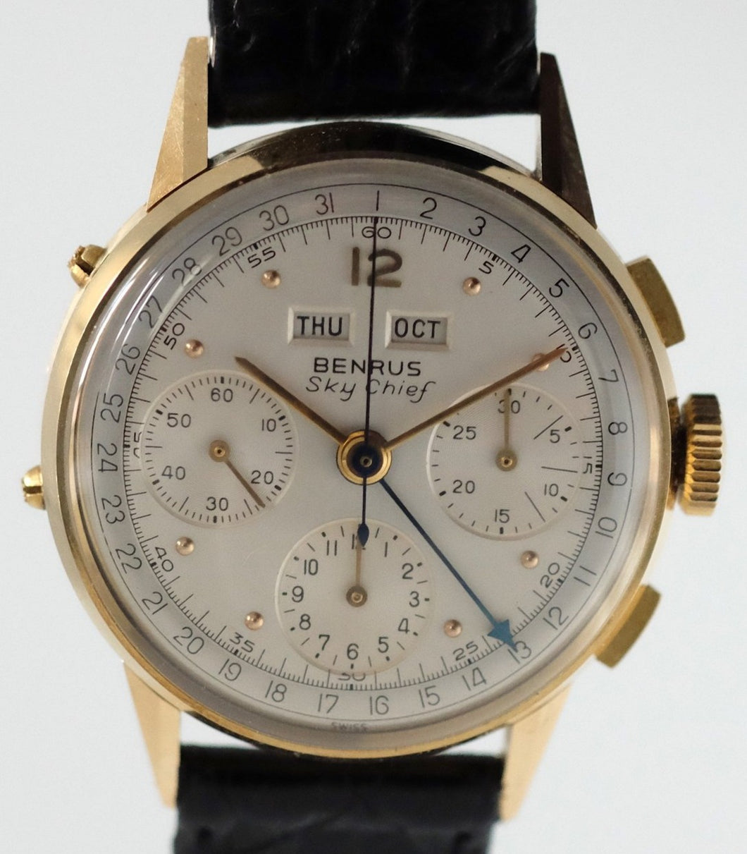 Benrus Sky Chief 14k Gold Triple Date Chronograph