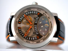 Load image into Gallery viewer, Pierre Kunz "Spirit of Challenge" double retrograde with moon phase wristwatch, automatic, water- resistant, titanium wristwatch with retrograde minute and hour, moon phases and a titanium Pierre Kunz buckle.