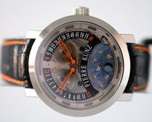 Load image into Gallery viewer, Pierre Kunz "Spirit of Challenge" double retrograde with moon phase wristwatch, automatic, water- resistant, titanium wristwatch with retrograde minute and hour, moon phases and a titanium Pierre Kunz buckle.