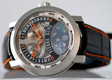 Load image into Gallery viewer, Pierre Kunz "Spirit of Challenge" double retrograde with moon phase wristwatch, automatic, water- resistant, titanium wristwatch with retrograde minute and hour, moon phases and a titanium Pierre Kunz buckle.