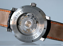 Load image into Gallery viewer, Pierre Kunz "Spirit of Challenge" double retrograde with moon phase wristwatch, automatic, water- resistant, titanium wristwatch with retrograde minute and hour, moon phases and a titanium Pierre Kunz buckle.