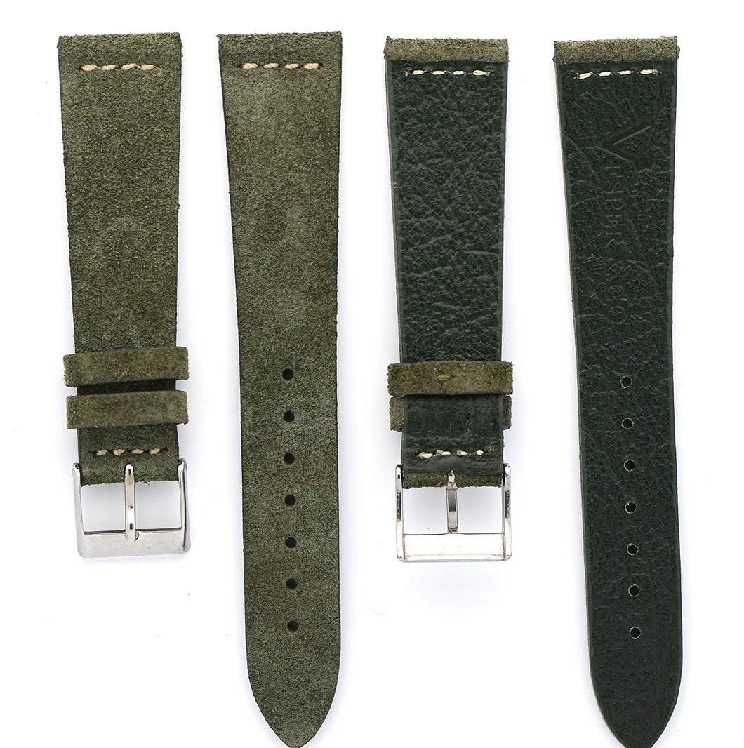 Suede Leather Watch Strap in Military Green