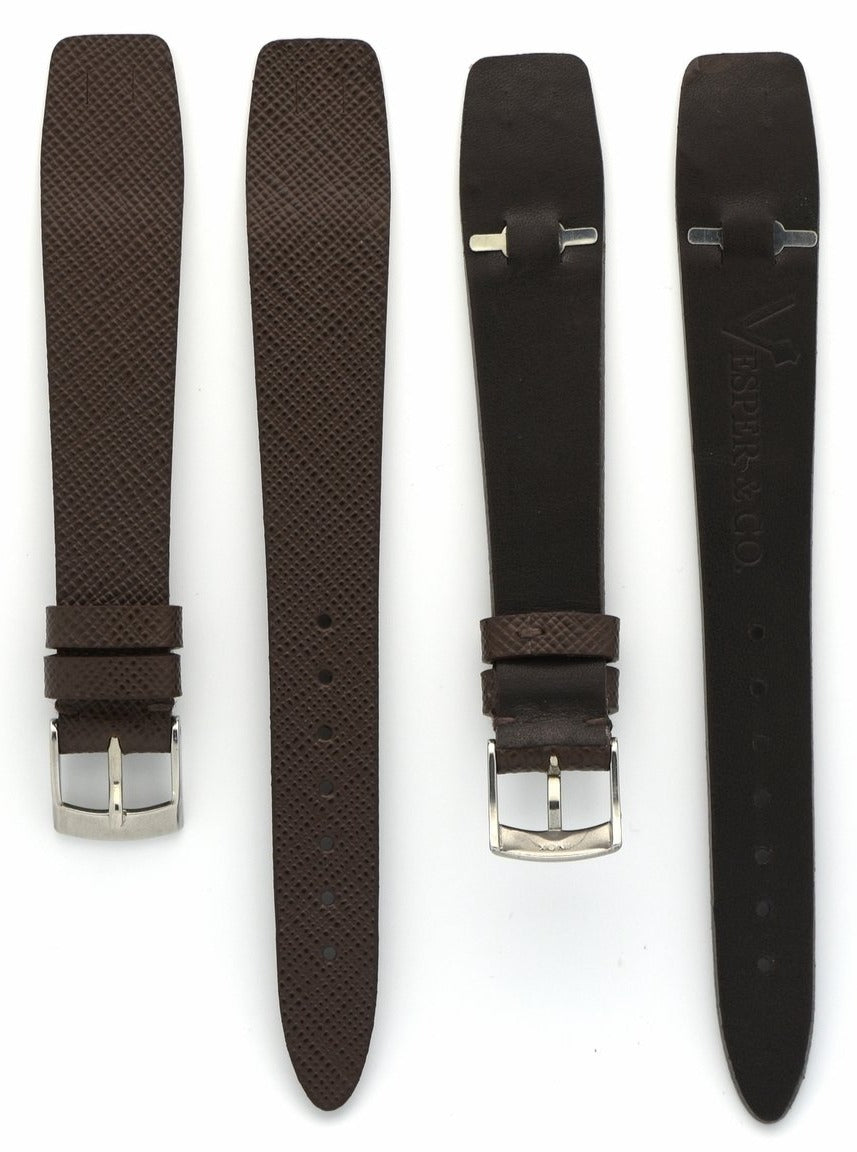 Saffiano Leather Watch Straps with Open End in Seal Brown
