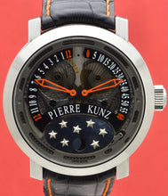 Load image into Gallery viewer, Pierre Kunz "Spirit of Challenge" double retrograde with moon phase wristwatch, automatic, water- resistant, titanium wristwatch with retrograde minute and hour, moon phases and a titanium Pierre Kunz buckle.