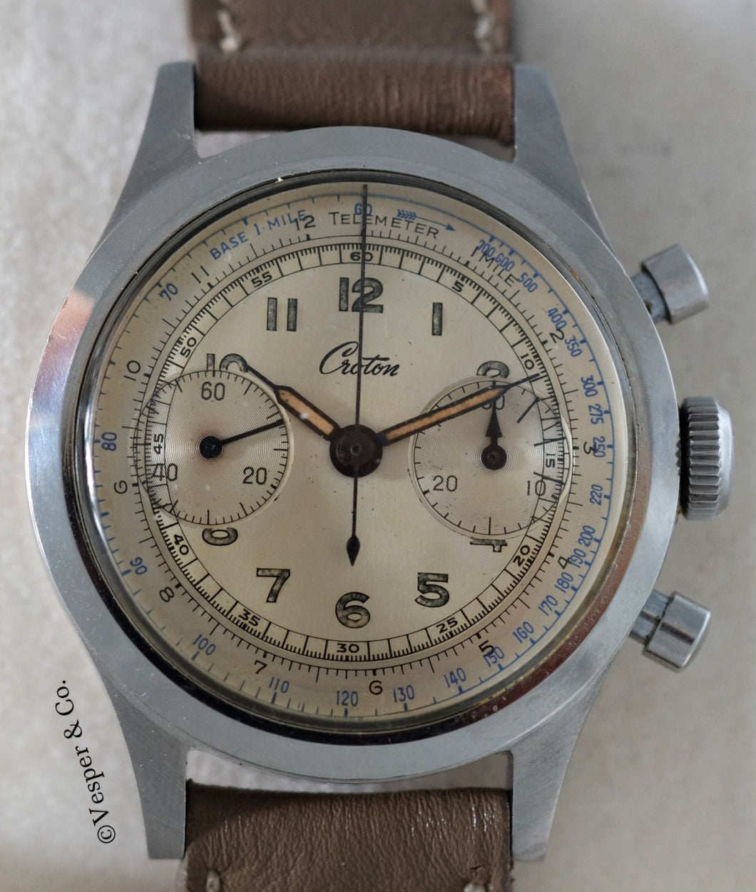 Croton Clamshell Chronograph with Tachometer and Telemeter Scales