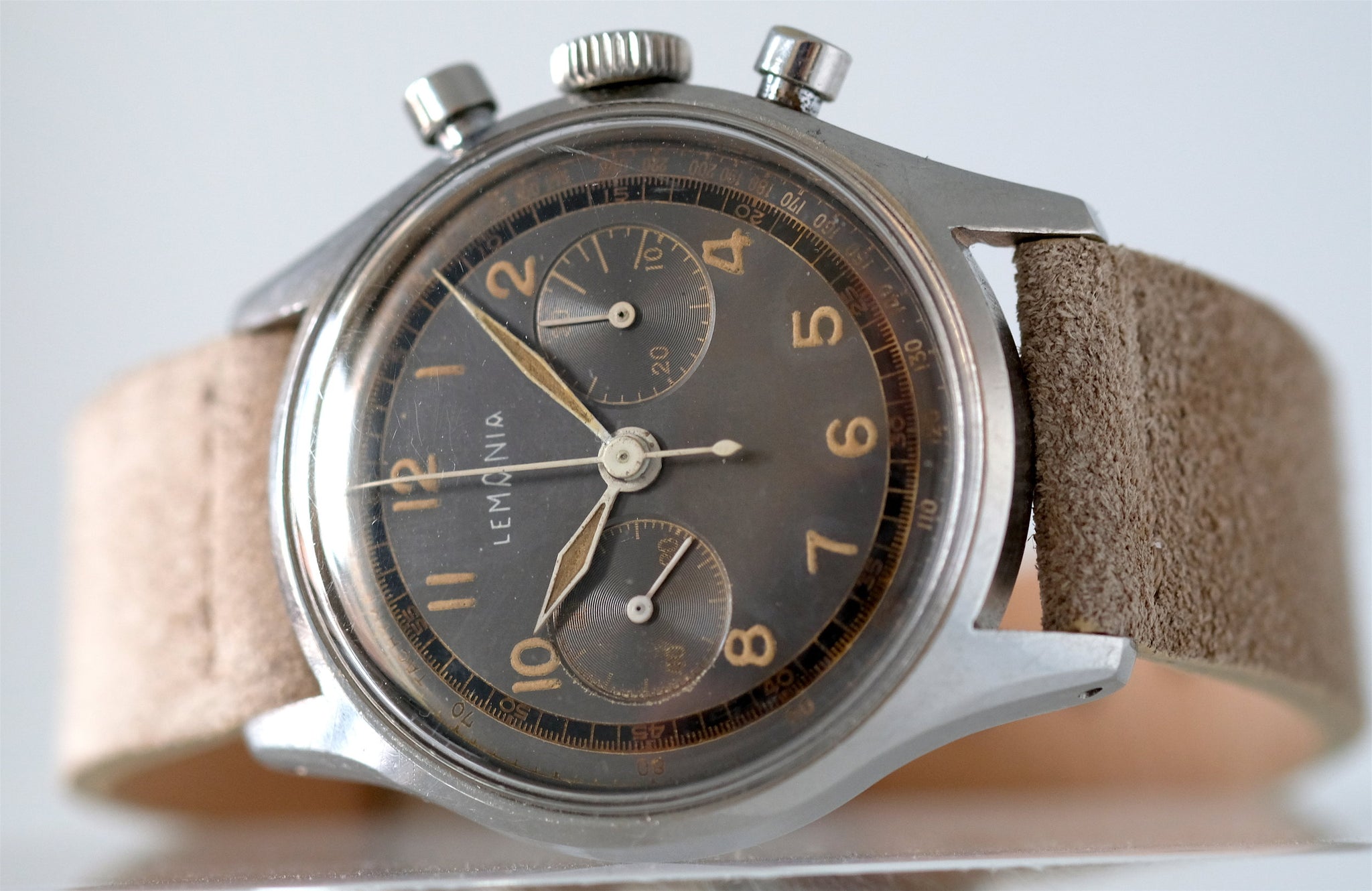 Lemania Chronograph with Patinated Rhodium Dial – Vesper & Co.