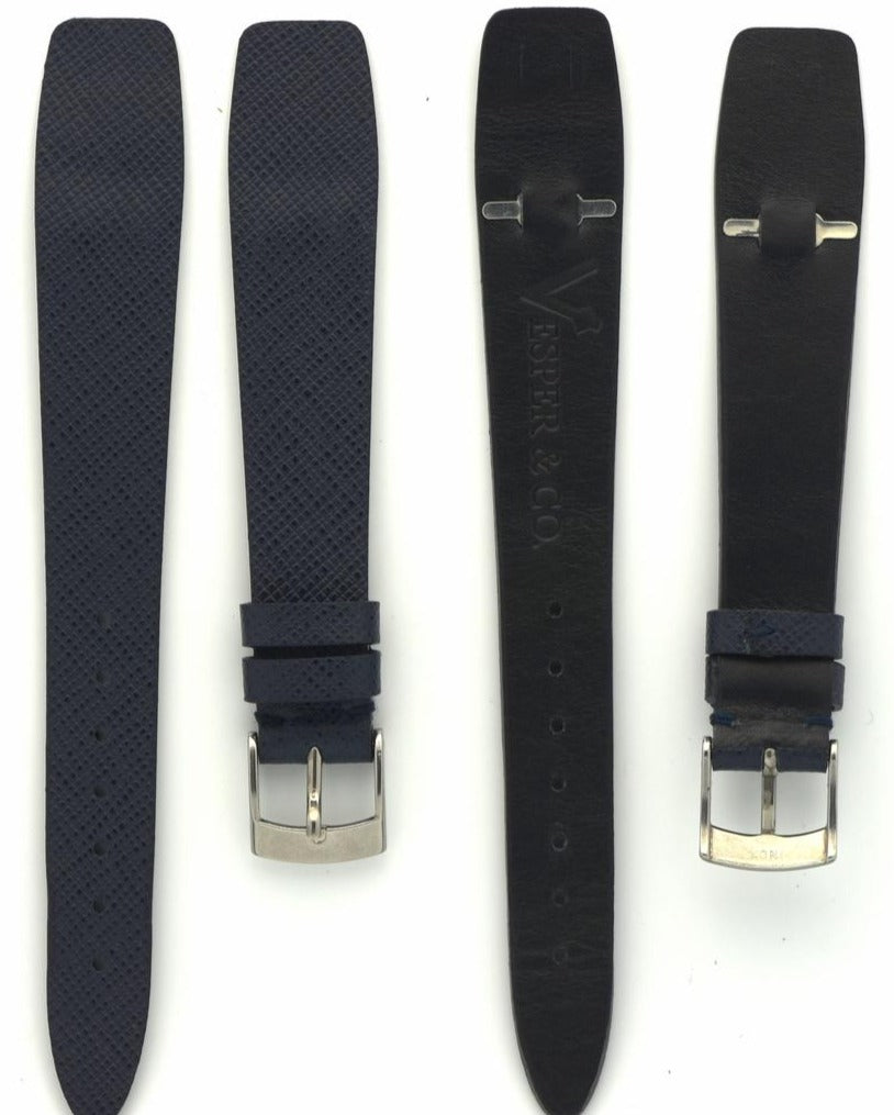 Saffiano Leather Watch Straps with Open End in Navy