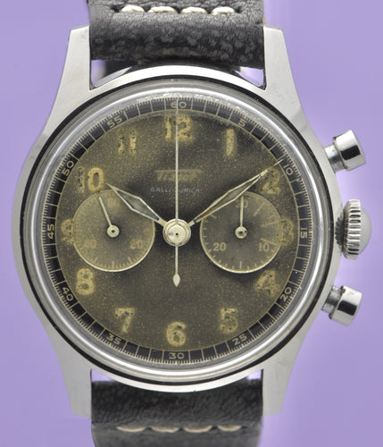 Tissot, Ref. No. 6216-3. Made in the 1950s and sold by Galli Uhren in Zürich, Switzerland.  Fine, water resistant, stainless radium dial steel wristwatch with round button chronograph, registers.
